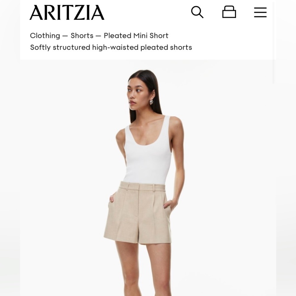 ARITZIA Babaton Pleated Mini Short in Heather Oat Beige in Size 6
